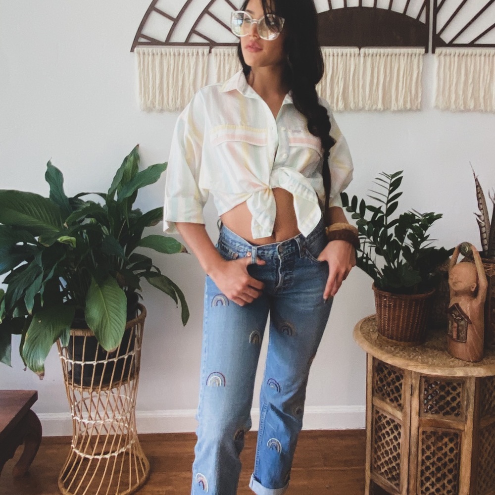 ONE OF A KIND LEVI HAND EMBROIDERED RAINBOW JEANS - Picture 9 of 16